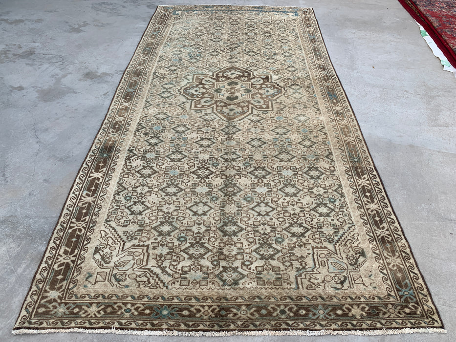 Handgemaakt Perzisch wollen vloerkleed 213x305 cm - Beige, bruin & zachtblauw vintage geometrisch medaillon Perzisch stijl kleed - Exacte afmetingen 335 cm x 165 cm - KBHM-723
