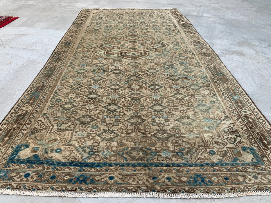 Handgemaakt Perzisch wollen vloerkleed 213x305 cm - Beige, bruin & zachtblauw vintage geometrisch medaillon Perzisch stijl kleed - Exacte afmetingen 335 cm x 165 cm - KBHM-723