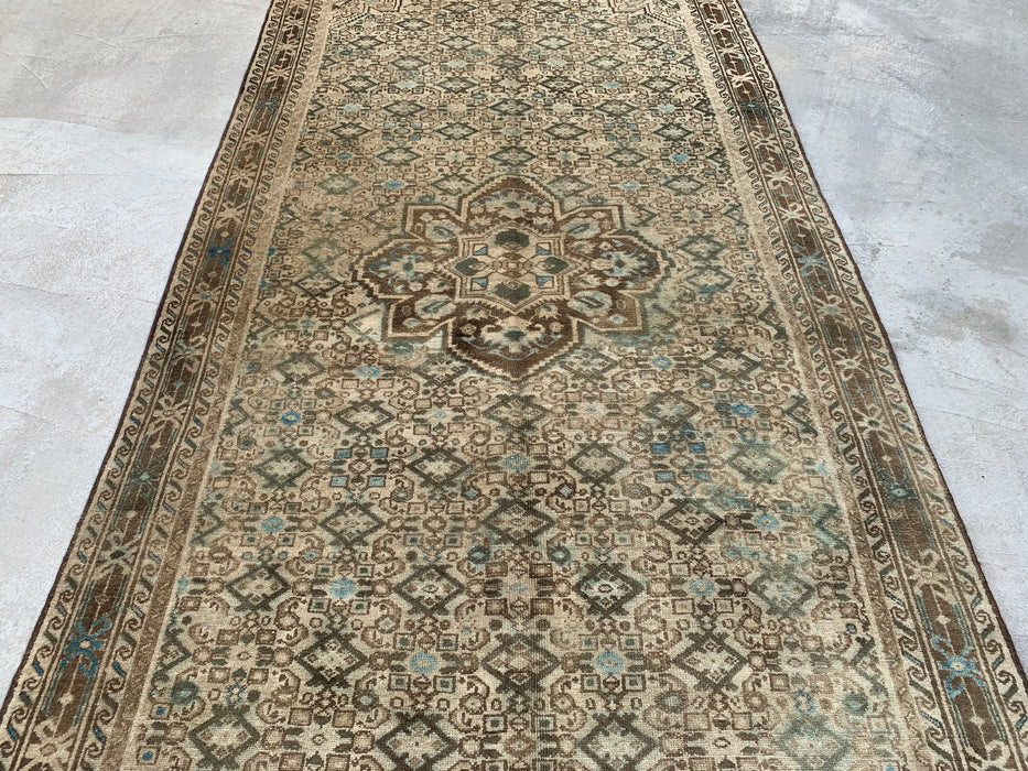 Handgemaakt Perzisch wollen vloerkleed 213x305 cm - Beige, bruin & zachtblauw vintage geometrisch medaillon Perzisch stijl kleed - Exacte afmetingen 335 cm x 165 cm - KBHM-723