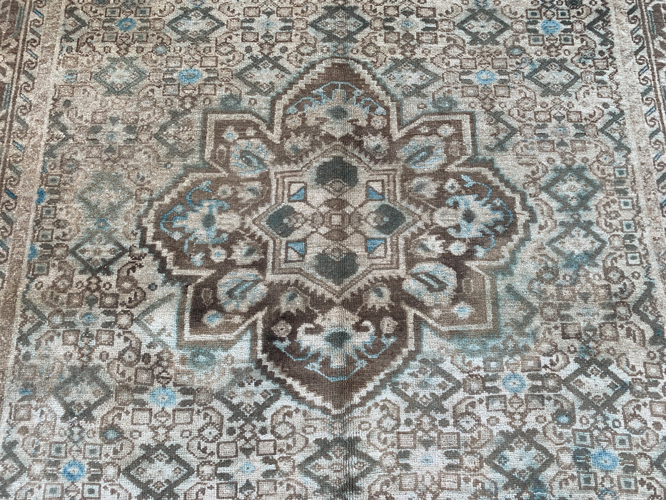 Handgemaakt Perzisch wollen vloerkleed 213x305 cm - Beige, bruin & zachtblauw vintage geometrisch medaillon Perzisch stijl kleed - Exacte afmetingen 335 cm x 165 cm - KBHM-723