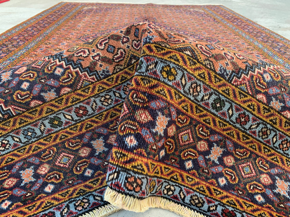 Handgemaakt Perzisch wollen vloerkleed 213x305 cm - Roze, marineblauw & ivoor vintage medaillon Perzisch stijl kleed - Exacte afmeting 290 cm x 193 cm - KBHM-724