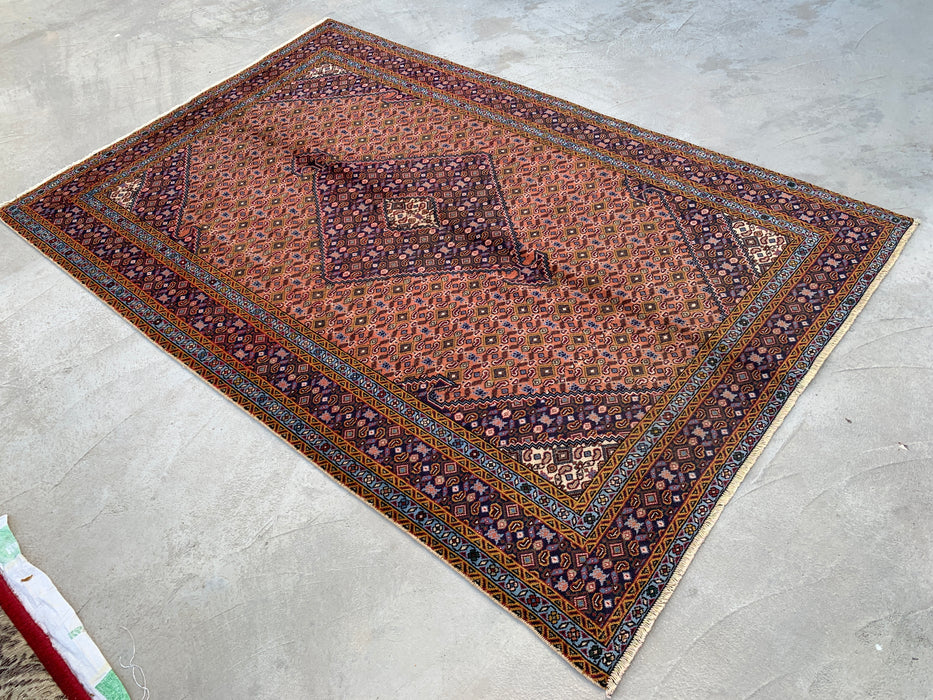 Handgemaakt Perzisch wollen vloerkleed 213x305 cm - Roze, marineblauw & ivoor vintage medaillon Perzisch stijl kleed - Exacte afmeting 290 cm x 193 cm - KBHM-724