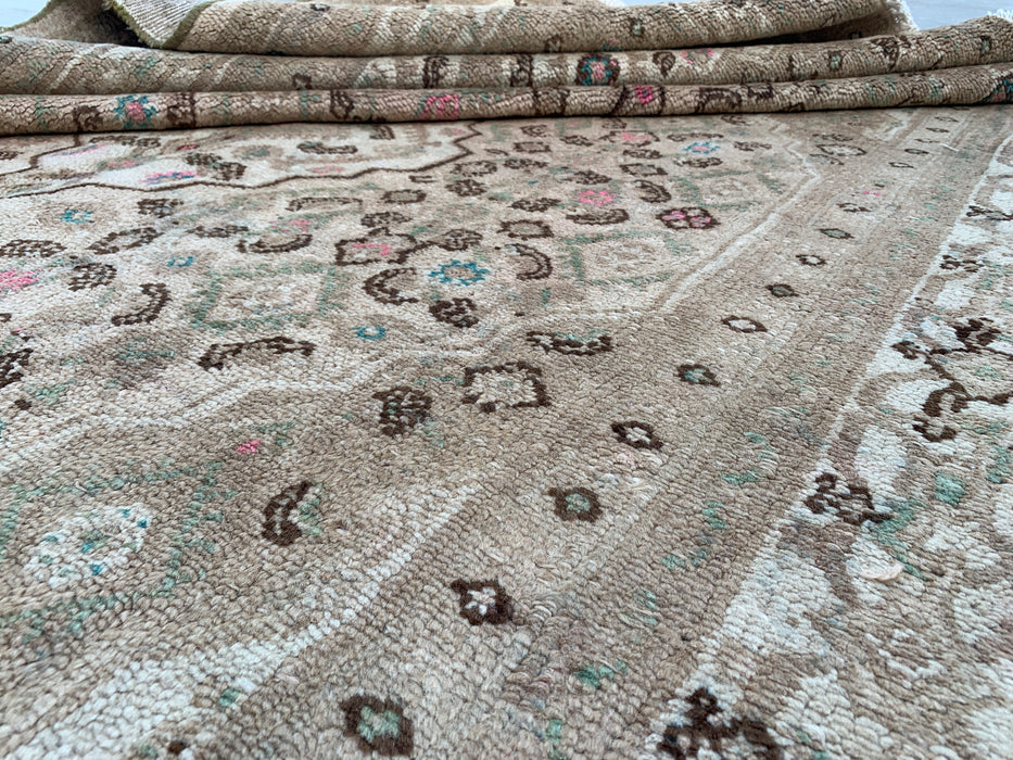 Handgemaakt Perzisch wollen vloerkleed 210x300 cm - Beige, taupe & zachtroze vintage medaillon Perzisch stijl kleed - Exacte afmetingen 297 cm x 206 cm - KBHM-725