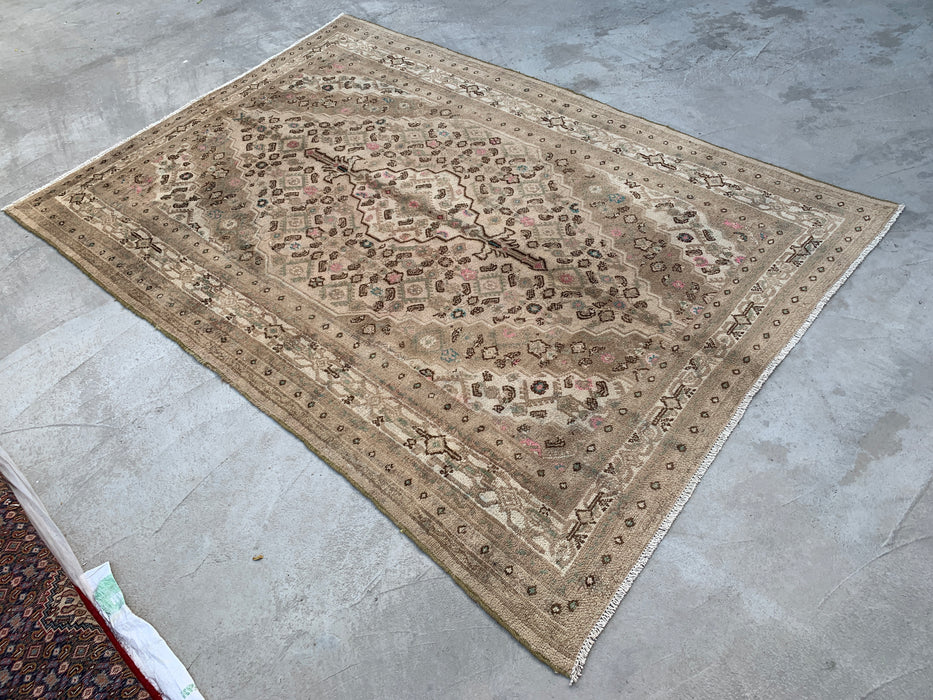 Handgemaakt Perzisch wollen vloerkleed 210x300 cm - Beige, taupe & zachtroze vintage medaillon Perzisch stijl kleed - Exacte afmetingen 297 cm x 206 cm - KBHM-725