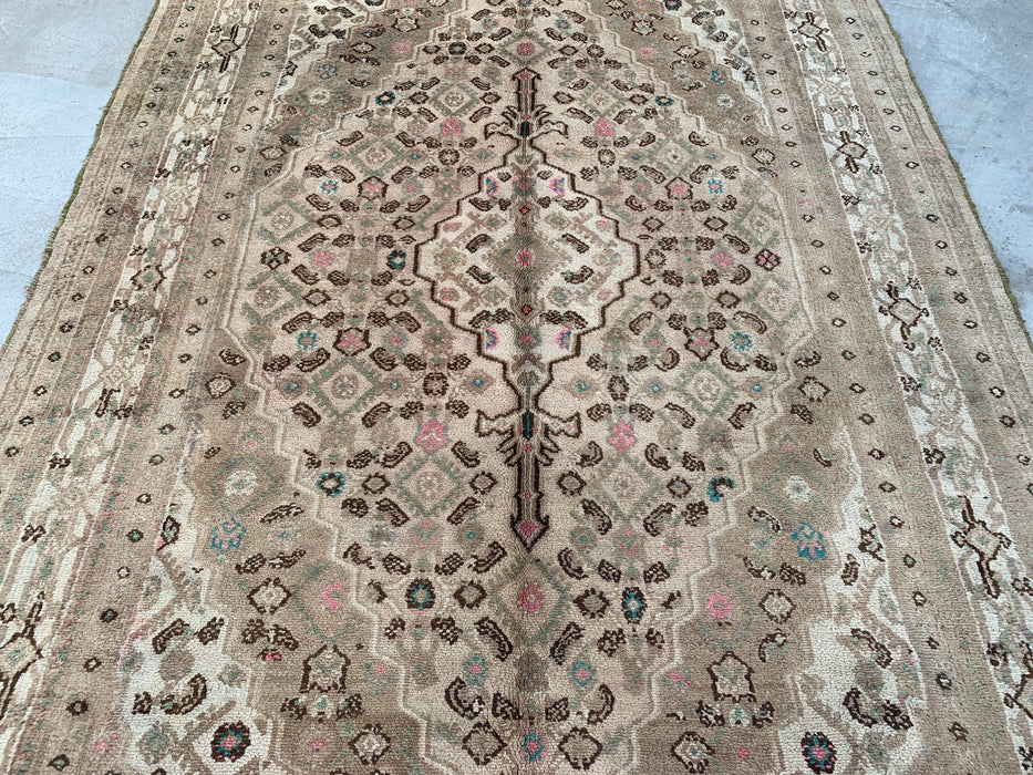 Handgemaakt Perzisch wollen vloerkleed 210x300 cm - Beige, taupe & zachtroze vintage medaillon Perzisch stijl kleed - Exacte afmetingen 297 cm x 206 cm - KBHM-725