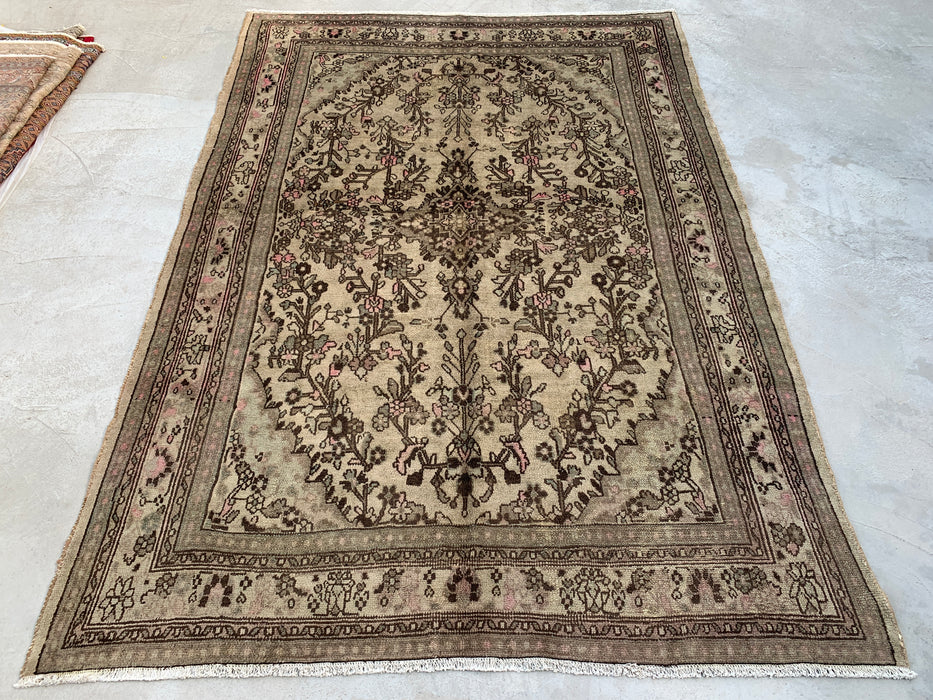 Handgemaakt Perzisch wollen vloerkleed 210x300 cm - Vintage Perzisch bloemmotief in beige, taupe en zachtroze - Exacte afmeting 299 cm x 210 cm - KBHM-726