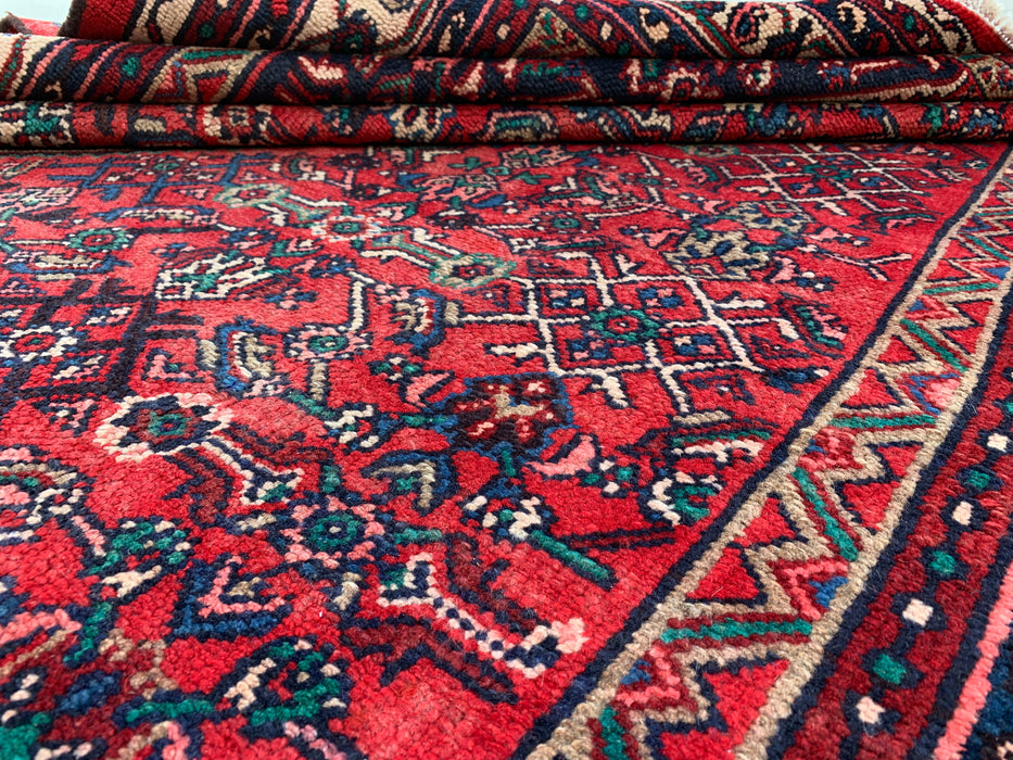 371 cm x 259 cm Handgeknoopt Perzisch wollen tapijt – Rood, marineblauw & ivoor tribaal medaillonontwerp – KBHM-727