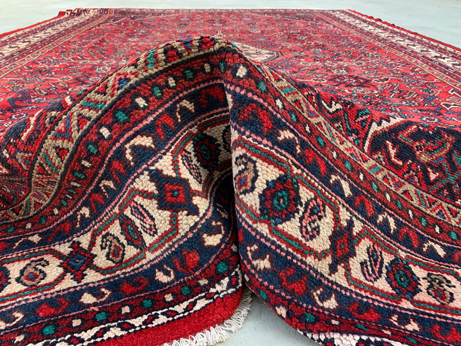 371 cm x 259 cm Handgeknoopt Perzisch wollen tapijt – Rood, marineblauw & ivoor tribaal medaillonontwerp – KBHM-727