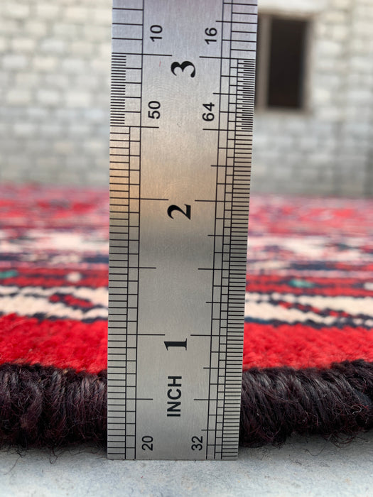 371 cm x 259 cm Handgeknoopt Perzisch wollen tapijt – Rood, marineblauw & ivoor tribaal medaillonontwerp – KBHM-727