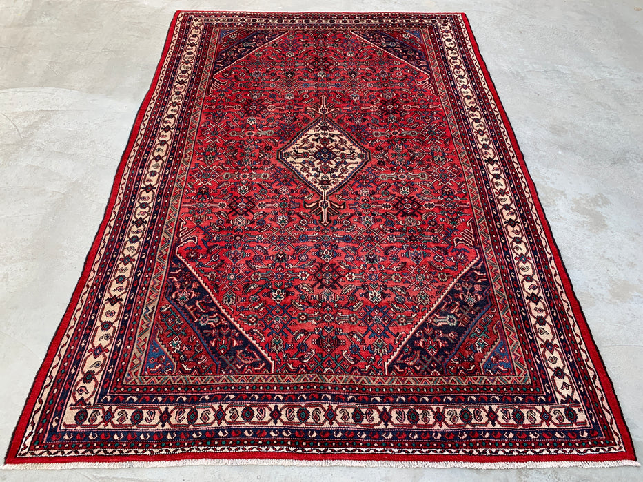 371 cm x 259 cm Handgeknoopt Perzisch wollen tapijt – Rood, marineblauw & ivoor tribaal medaillonontwerp – KBHM-727