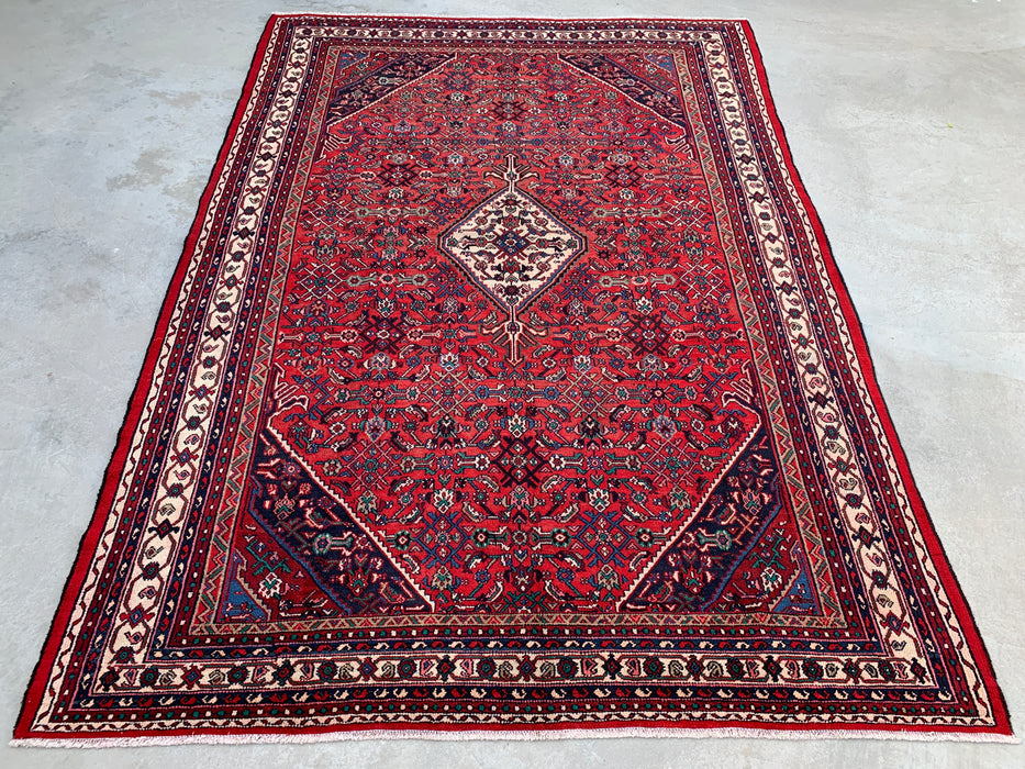 371 cm x 259 cm Handgeknoopt Perzisch wollen tapijt – Rood, marineblauw & ivoor tribaal medaillonontwerp – KBHM-727