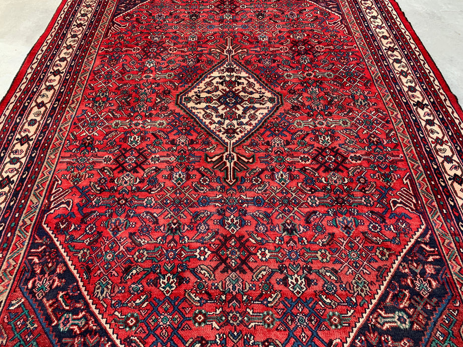 371 cm x 259 cm Handgeknoopt Perzisch wollen tapijt – Rood, marineblauw & ivoor tribaal medaillonontwerp – KBHM-727