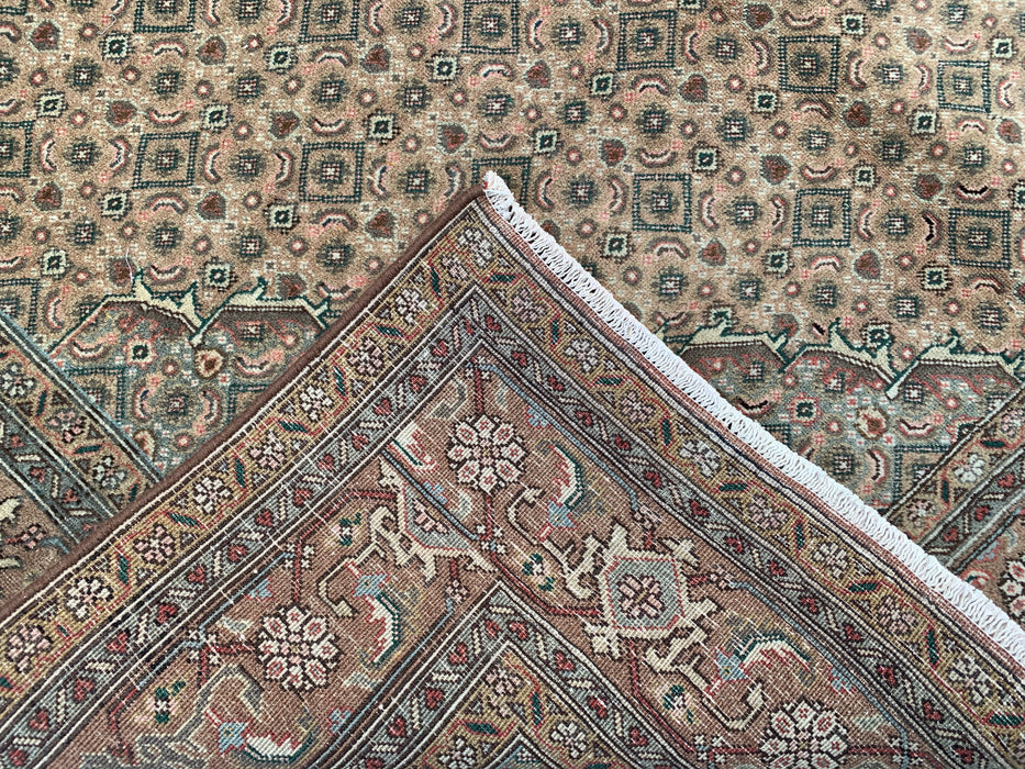 Handgemaakt Perzisch wollen vloerkleed 213x305 cm - Beige, taupe & zachtblauw vintage medaillon Perzisch stijl tapijt - Exacte afmeting 277 cm x 193 cm - KBHM-728