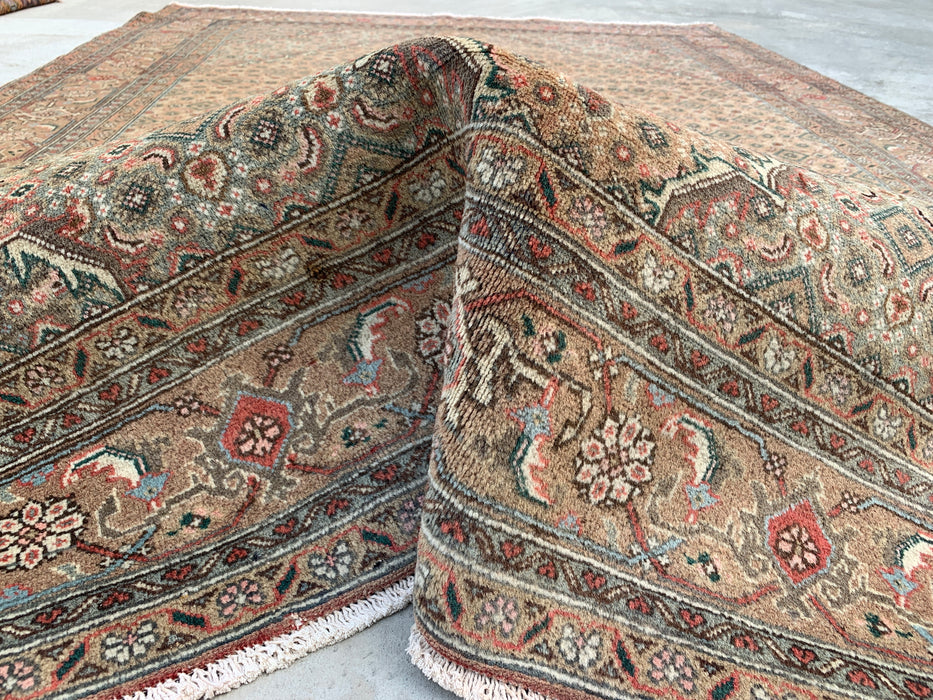 Handgemaakt Perzisch wollen vloerkleed 213x305 cm - Beige, taupe & zachtblauw vintage medaillon Perzisch stijl tapijt - Exacte afmeting 277 cm x 193 cm - KBHM-728