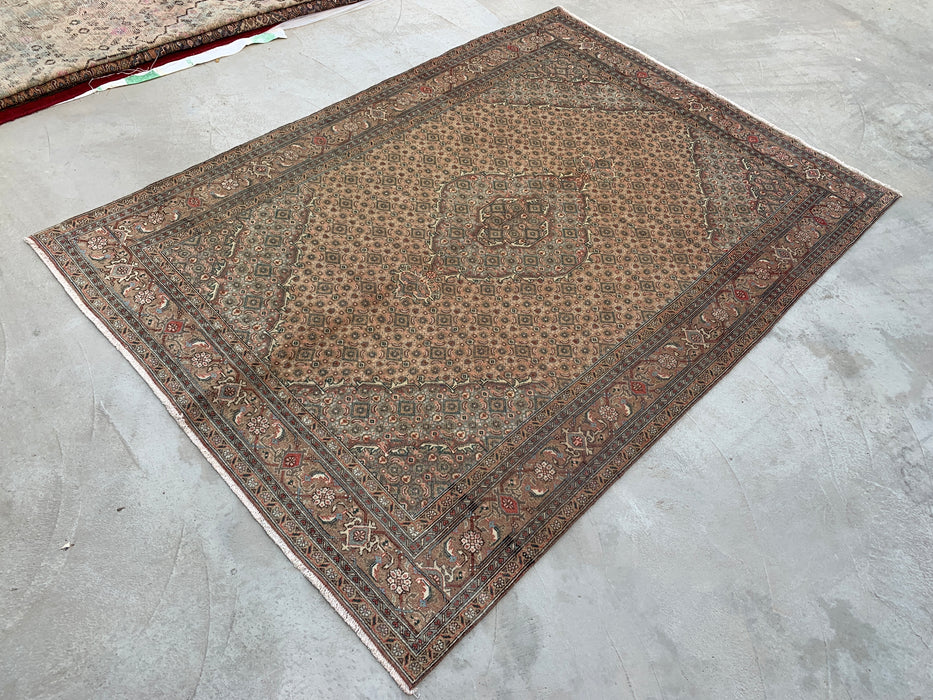 Handgemaakt Perzisch wollen vloerkleed 213x305 cm - Beige, taupe & zachtblauw vintage medaillon Perzisch stijl tapijt - Exacte afmeting 277 cm x 193 cm - KBHM-728