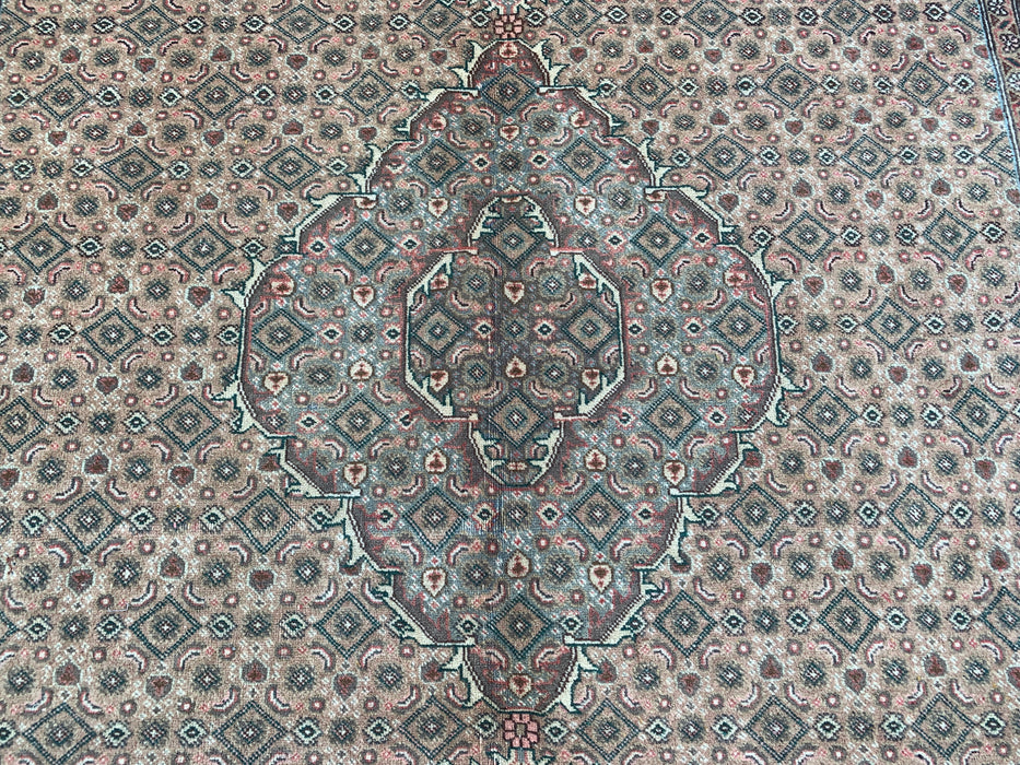 Handgemaakt Perzisch wollen vloerkleed 213x305 cm - Beige, taupe & zachtblauw vintage medaillon Perzisch stijl tapijt - Exacte afmeting 277 cm x 193 cm - KBHM-728