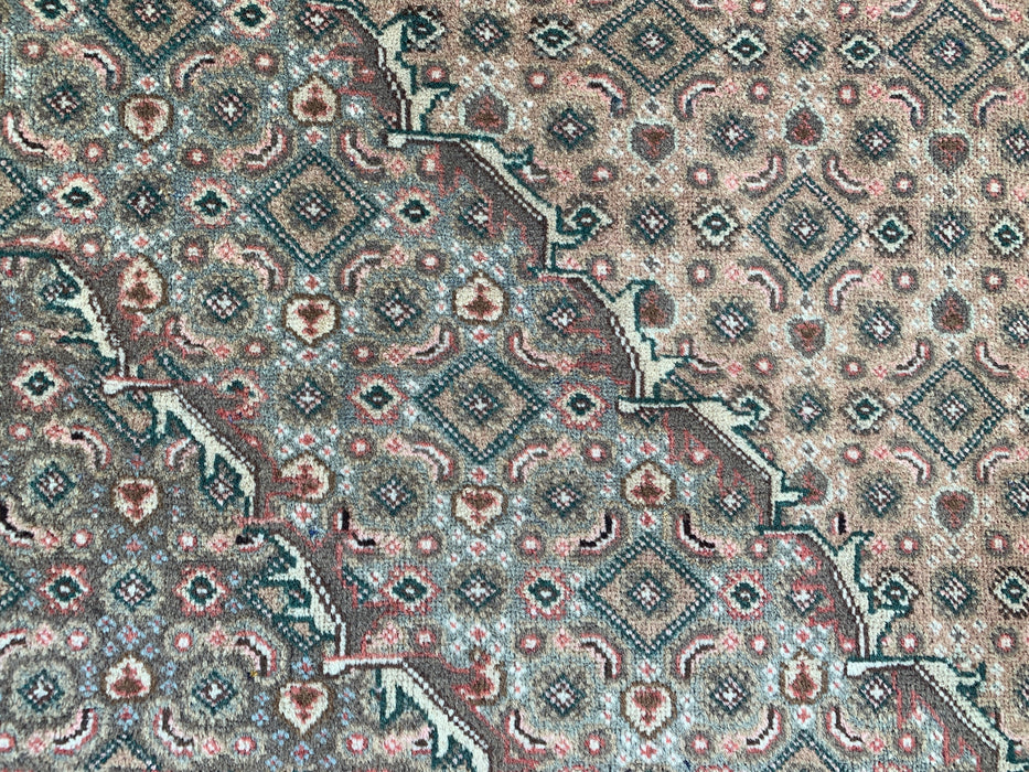 Handgemaakt Perzisch wollen vloerkleed 213x305 cm - Beige, taupe & zachtblauw vintage medaillon Perzisch stijl tapijt - Exacte afmeting 277 cm x 193 cm - KBHM-728