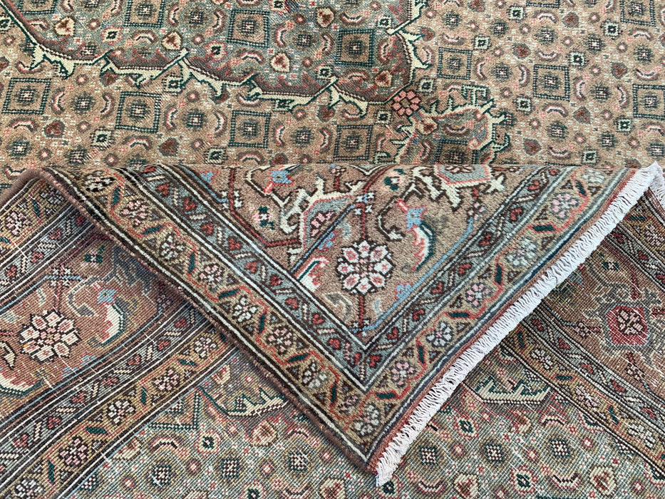 Handgemaakt Perzisch wollen vloerkleed 213x305 cm - Beige, taupe & zachtblauw vintage medaillon Perzisch stijl tapijt - Exacte afmeting 277 cm x 193 cm - KBHM-728