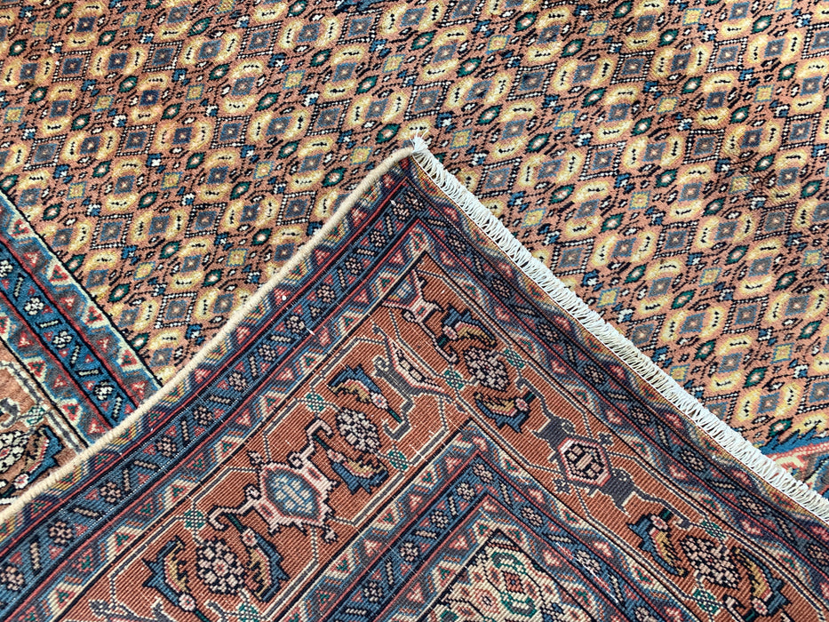 Handgemaakt Perzisch wollen vloerkleed 7x10 - Beige, blauw & bruin vintage medaillon Perzisch stijl tapijt - Exacte maat 9'4" x 6'3" - KBHM-729