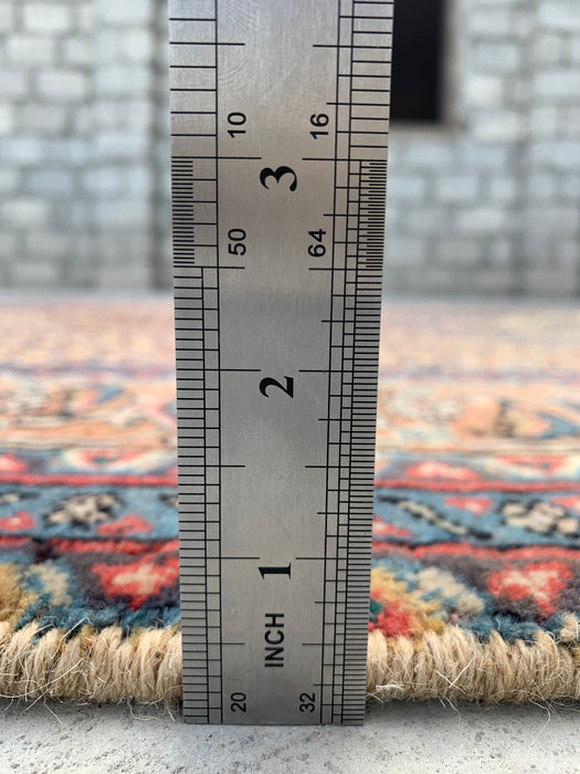 Handgemaakt Perzisch wollen vloerkleed 7x10 - Beige, blauw & bruin vintage medaillon Perzisch stijl tapijt - Exacte maat 9'4" x 6'3" - KBHM-729