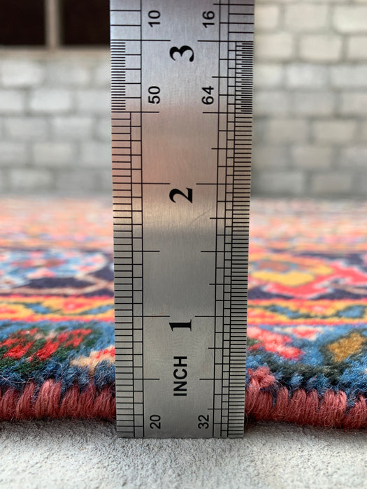 Handgemaakt Perzisch wollen vloerkleed 7x10 - Perzisch stijl kleed met roze, marineblauwe en ivoorkleurige bloemenmedaillon - Exacte afmeting 9'3" x 6'2" - KBHM-730