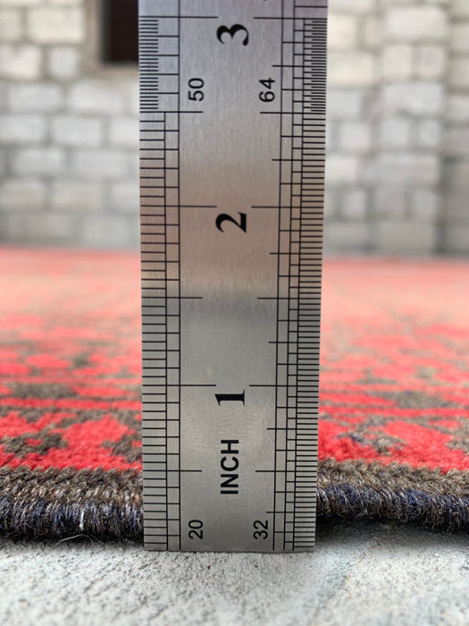 Handgemaakt Perzisch wollen vloerkleed 7x10 - Rood & zwart tribaal geometrisch medaillon Perzisch stijl kleed - Exacte afmeting 9'2" x 6'6" - KBHM-731