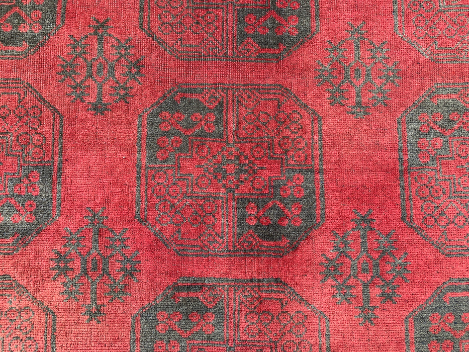 Handgemaakt Perzisch wollen vloerkleed 7x10 - Rood & zwart tribaal geometrisch medaillon Perzisch stijl kleed - Exacte afmeting 9'2" x 6'6" - KBHM-731