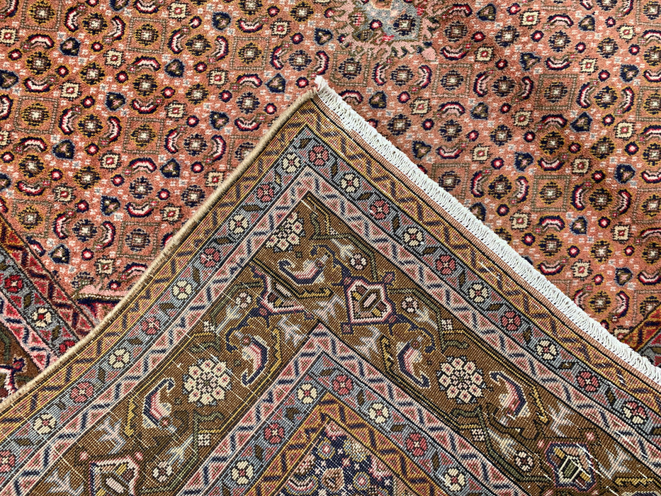 Handgemaakt Perzisch wollen vloerkleed 7x10 - Roze, bruin & ivoor vintage medaillon Perzisch stijl kleed - Exacte afmeting 9'6" x 6'2" - KBHM-732