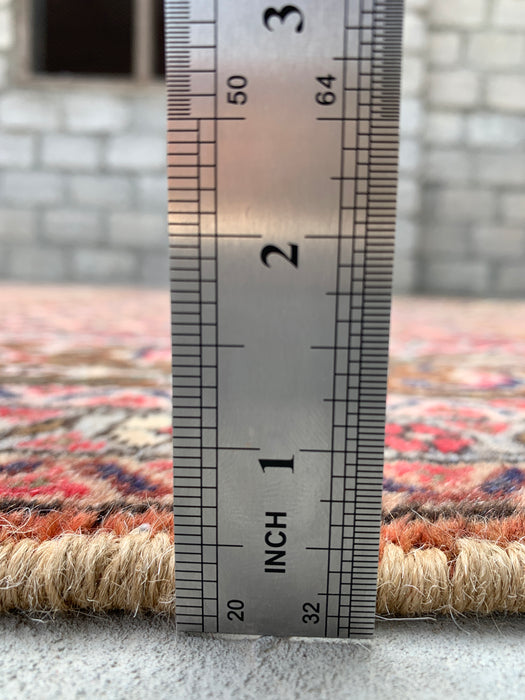 Handgemaakt Perzisch wollen vloerkleed 7x10 - Roze, bruin & ivoor vintage medaillon Perzisch stijl kleed - Exacte afmeting 9'6" x 6'2" - KBHM-732