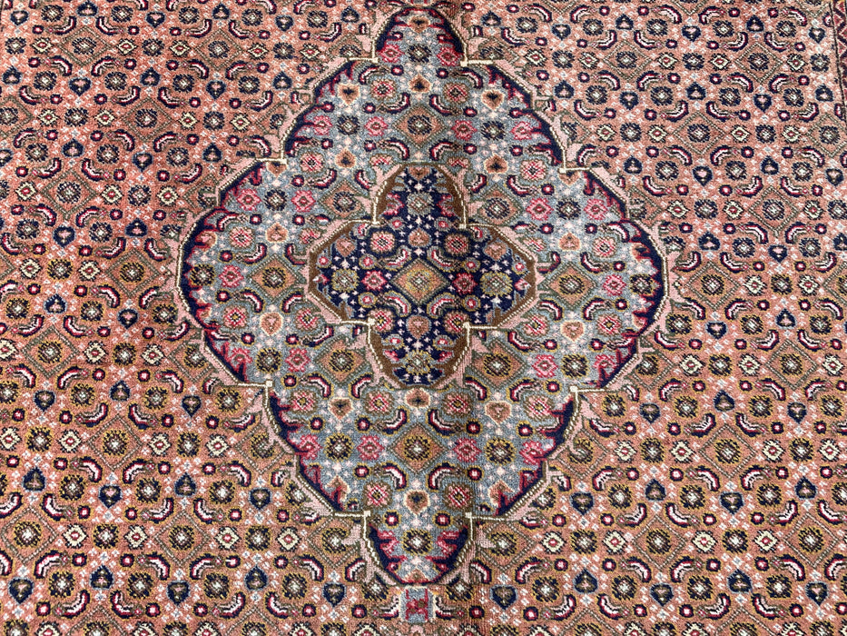 Handgemaakt Perzisch wollen vloerkleed 7x10 - Roze, bruin & ivoor vintage medaillon Perzisch stijl kleed - Exacte afmeting 9'6" x 6'2" - KBHM-732