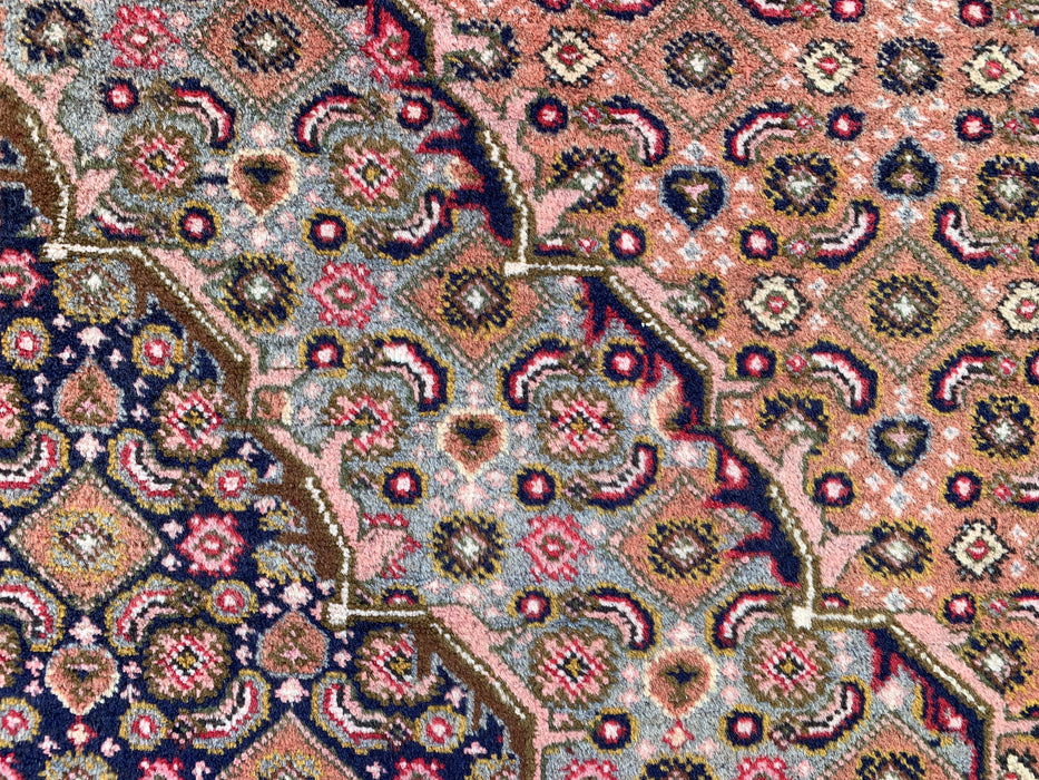 Handgemaakt Perzisch wollen vloerkleed 7x10 - Roze, bruin & ivoor vintage medaillon Perzisch stijl kleed - Exacte afmeting 9'6" x 6'2" - KBHM-732