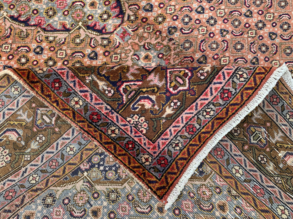 Handgemaakt Perzisch wollen vloerkleed 7x10 - Roze, bruin & ivoor vintage medaillon Perzisch stijl kleed - Exacte afmeting 9'6" x 6'2" - KBHM-732