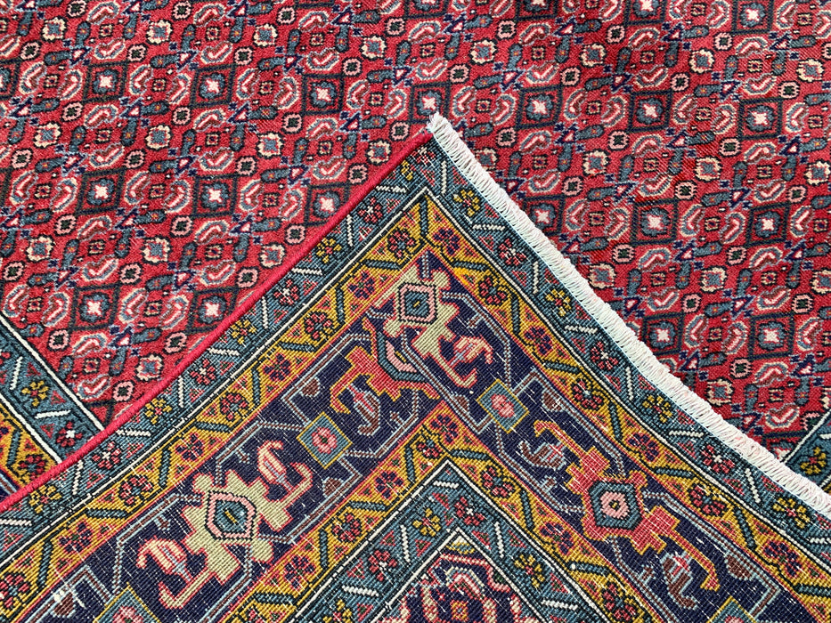 Handgeweven Perzisch wollen vloerkleed 7x10 - Rood, blauw & ivoor vintage medaillon Perzische stijl vloerkleed - Exacte afmeting 287 cm x 191 cm - KBHM-733