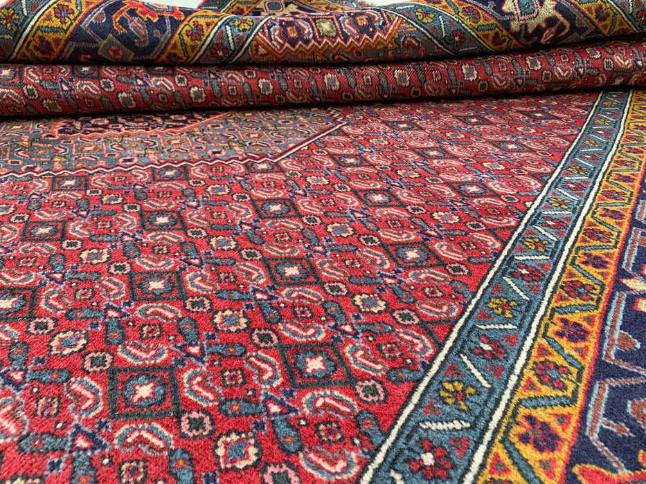 Handgeweven Perzisch wollen vloerkleed 7x10 - Rood, blauw & ivoor vintage medaillon Perzische stijl vloerkleed - Exacte afmeting 287 cm x 191 cm - KBHM-733