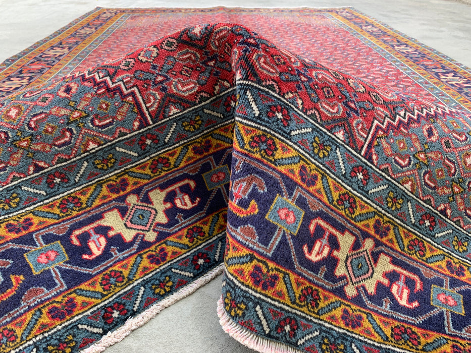 Handgeweven Perzisch wollen vloerkleed 7x10 - Rood, blauw & ivoor vintage medaillon Perzische stijl vloerkleed - Exacte afmeting 287 cm x 191 cm - KBHM-733