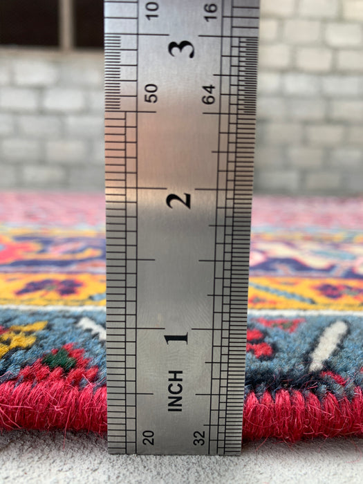 Handgeweven Perzisch wollen vloerkleed 7x10 - Rood, blauw & ivoor vintage medaillon Perzische stijl vloerkleed - Exacte afmeting 287 cm x 191 cm - KBHM-733