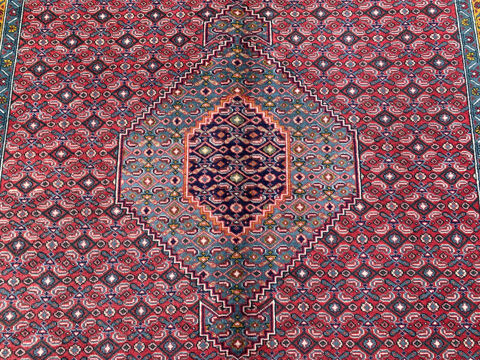 Handgeweven Perzisch wollen vloerkleed 7x10 - Rood, blauw & ivoor vintage medaillon Perzische stijl vloerkleed - Exacte afmeting 287 cm x 191 cm - KBHM-733