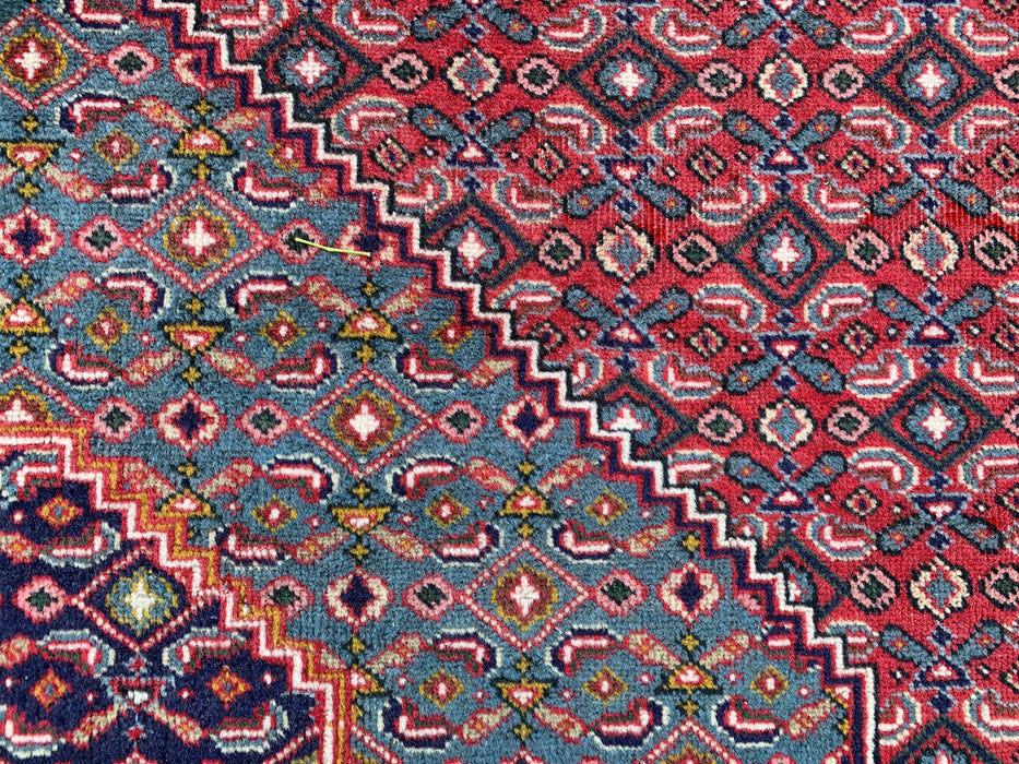 Handgeweven Perzisch wollen vloerkleed 7x10 - Rood, blauw & ivoor vintage medaillon Perzische stijl vloerkleed - Exacte afmeting 287 cm x 191 cm - KBHM-733