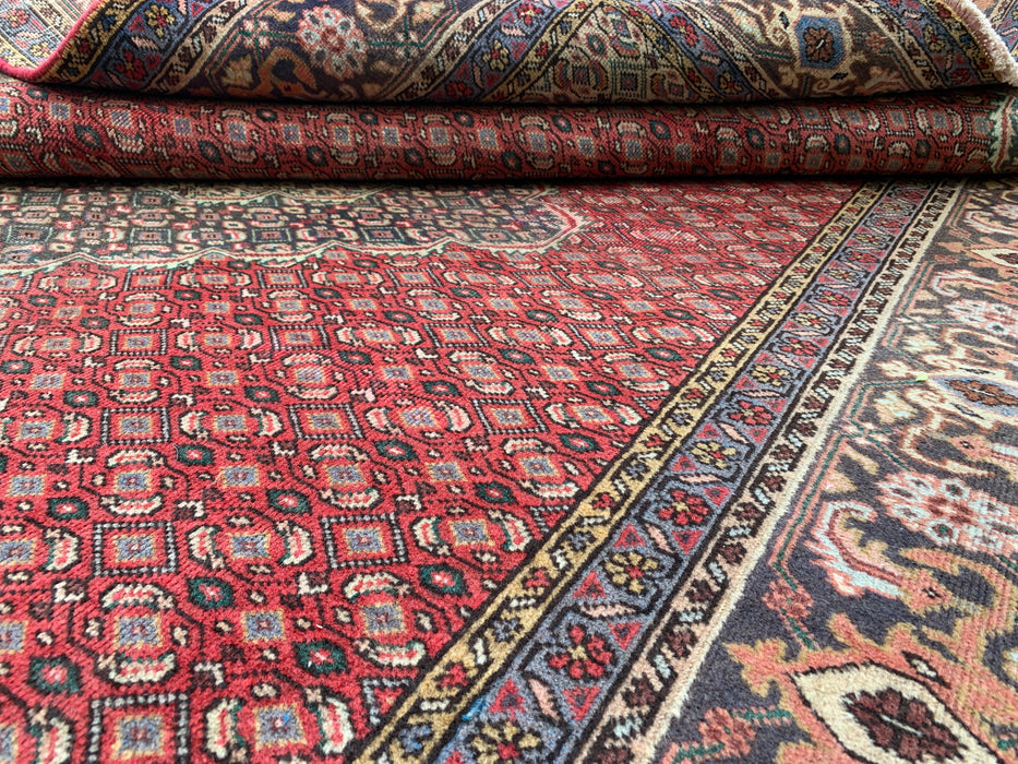 Handgemaakt Perzisch wollen vloerkleed 215x300 cm - Rood, marineblauw & ivoorkleurig vintage Perzisch tapijt met medaillon - Exacte afmeting 299 cm x 193 cm - KBHM-734