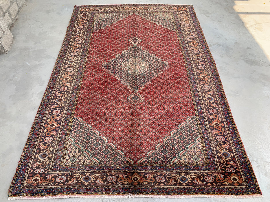 Handgemaakt Perzisch wollen vloerkleed 215x300 cm - Rood, marineblauw & ivoorkleurig vintage Perzisch tapijt met medaillon - Exacte afmeting 299 cm x 193 cm - KBHM-734