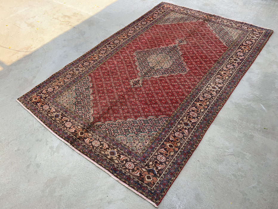 Handgemaakt Perzisch wollen vloerkleed 215x300 cm - Rood, marineblauw & ivoorkleurig vintage Perzisch tapijt met medaillon - Exacte afmeting 299 cm x 193 cm - KBHM-734