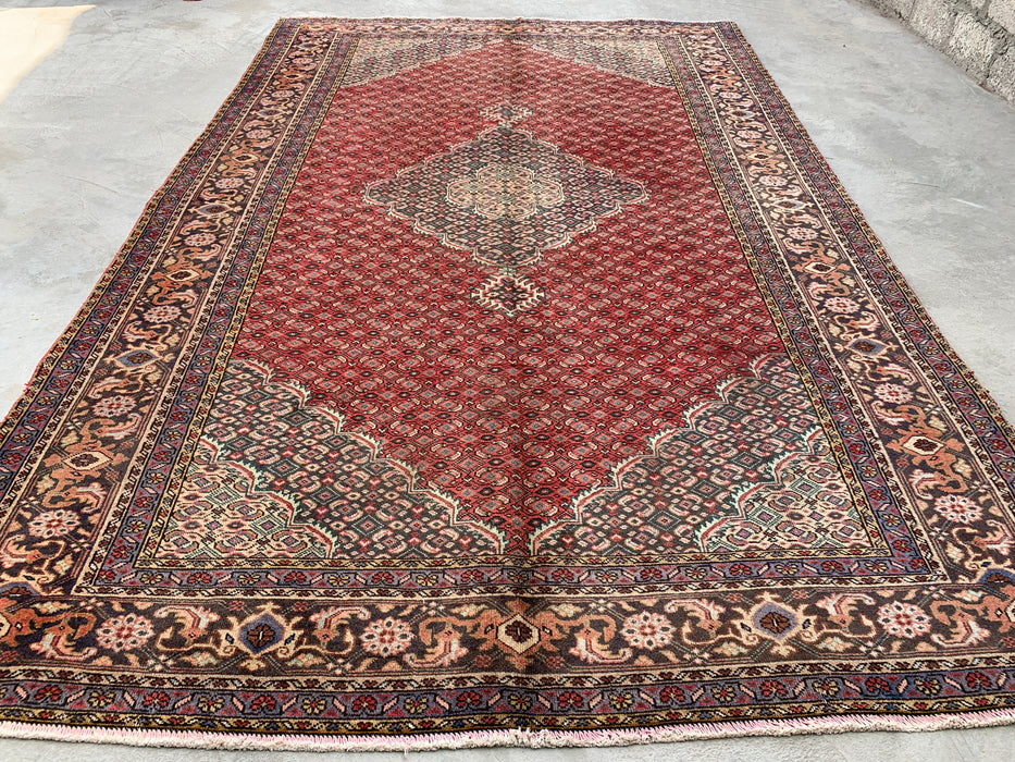 Handgemaakt Perzisch wollen vloerkleed 215x300 cm - Rood, marineblauw & ivoorkleurig vintage Perzisch tapijt met medaillon - Exacte afmeting 299 cm x 193 cm - KBHM-734