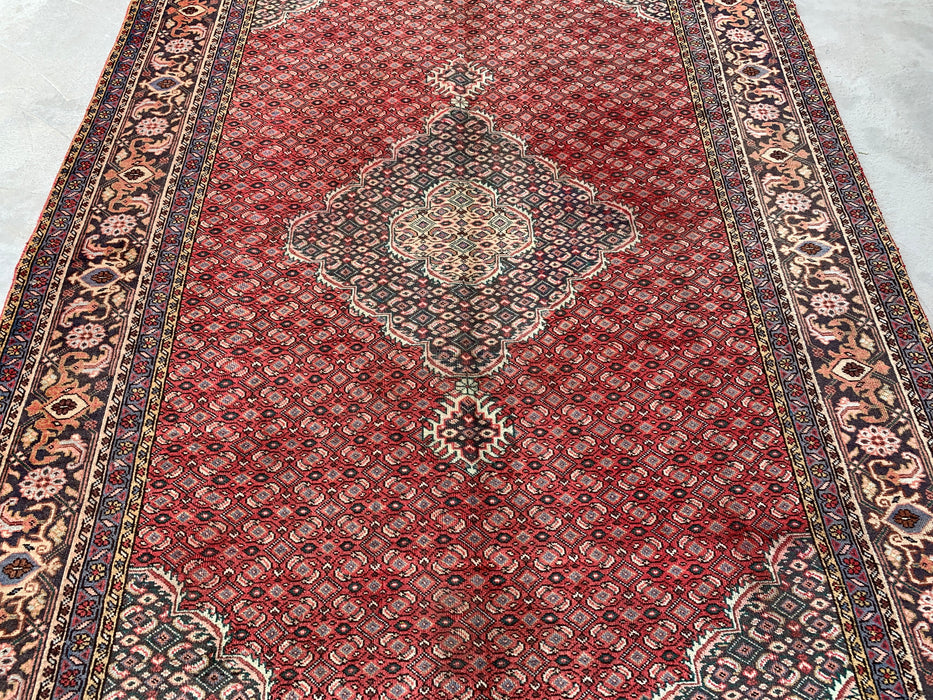 Handgemaakt Perzisch wollen vloerkleed 215x300 cm - Rood, marineblauw & ivoorkleurig vintage Perzisch tapijt met medaillon - Exacte afmeting 299 cm x 193 cm - KBHM-734