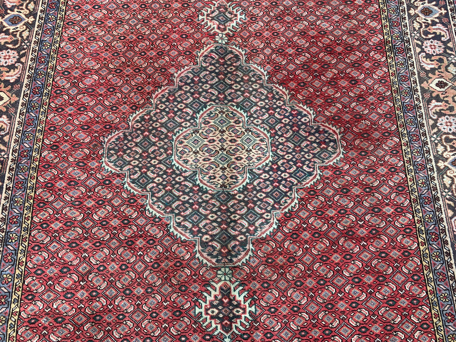 Handgemaakt Perzisch wollen vloerkleed 215x300 cm - Rood, marineblauw & ivoorkleurig vintage Perzisch tapijt met medaillon - Exacte afmeting 299 cm x 193 cm - KBHM-734