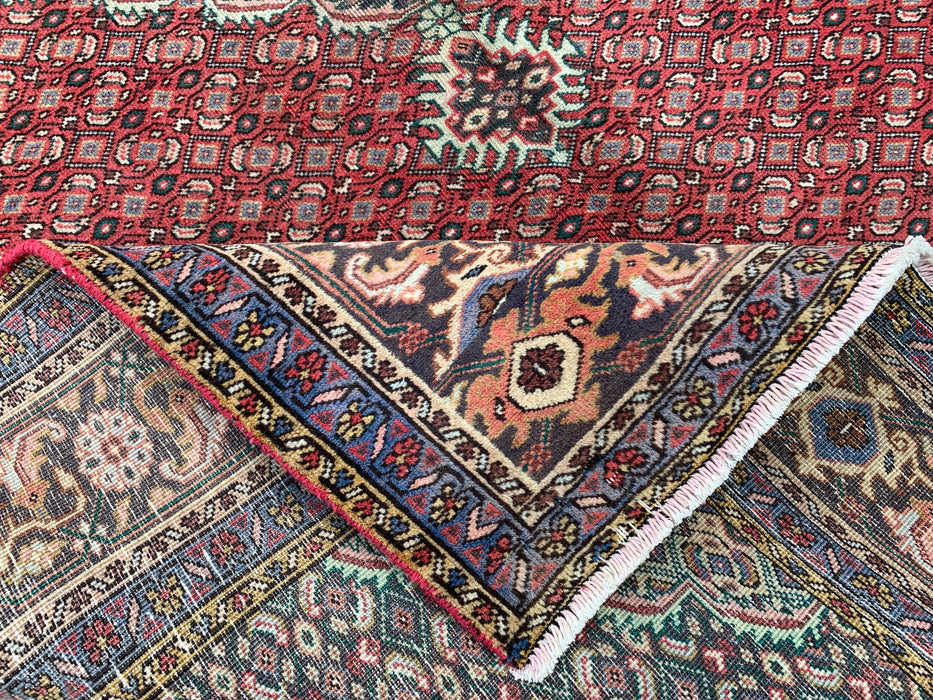 Handgemaakt Perzisch wollen vloerkleed 215x300 cm - Rood, marineblauw & ivoorkleurig vintage Perzisch tapijt met medaillon - Exacte afmeting 299 cm x 193 cm - KBHM-734