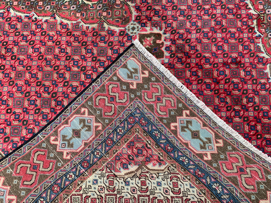Handgemaakt Perzisch wollen vloerkleed 7x10 - Rood, bruin & ivoor vintage medaillon Perzisch stijl kleed - Exacte afmeting 9'2" x 6'0" - KBHM-735