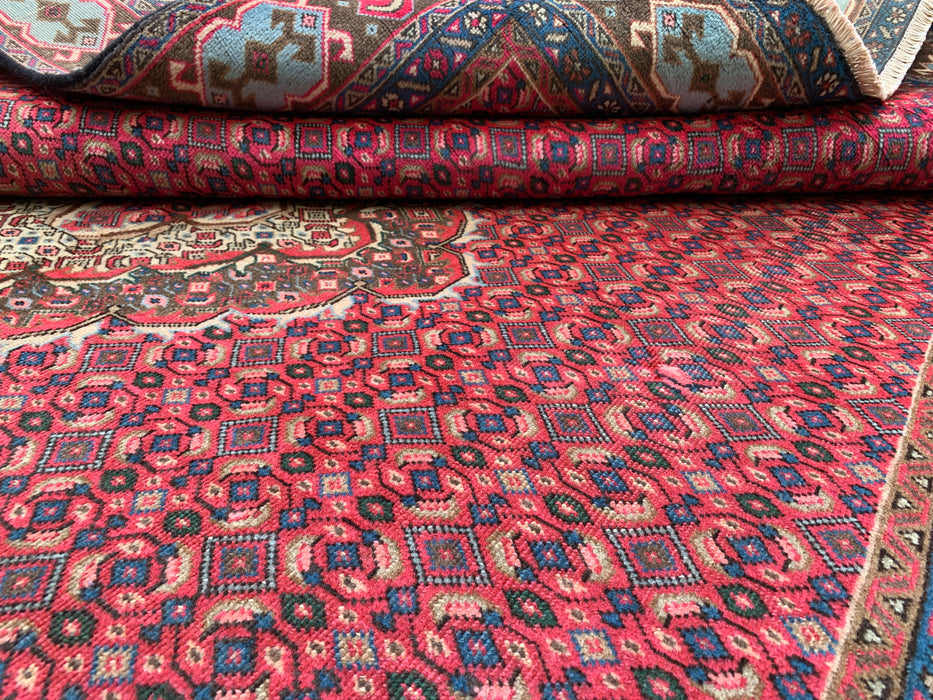 Handgemaakt Perzisch wollen vloerkleed 7x10 - Rood, bruin & ivoor vintage medaillon Perzisch stijl kleed - Exacte afmeting 9'2" x 6'0" - KBHM-735