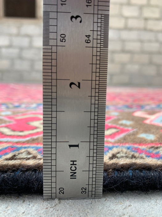 Handgemaakt Perzisch wollen vloerkleed 7x10 - Rood, bruin & ivoor vintage medaillon Perzisch stijl kleed - Exacte afmeting 9'2" x 6'0" - KBHM-735