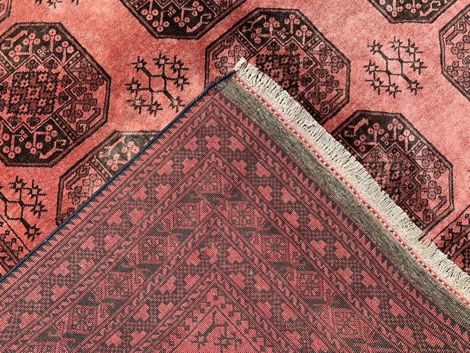 Handgemaakt Perzisch wollen vloerkleed 7x10 - Roze & Bruin Tribaal Geometrisch Medaillon Perzisch stijl kleed - Exacte afmeting 7'9" x 6'8" - KBHM-736