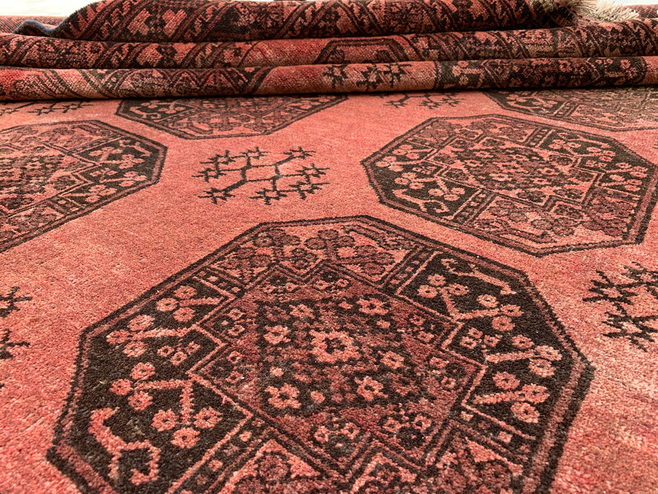 Handgemaakt Perzisch wollen vloerkleed 7x10 - Roze & Bruin Tribaal Geometrisch Medaillon Perzisch stijl kleed - Exacte afmeting 7'9" x 6'8" - KBHM-736
